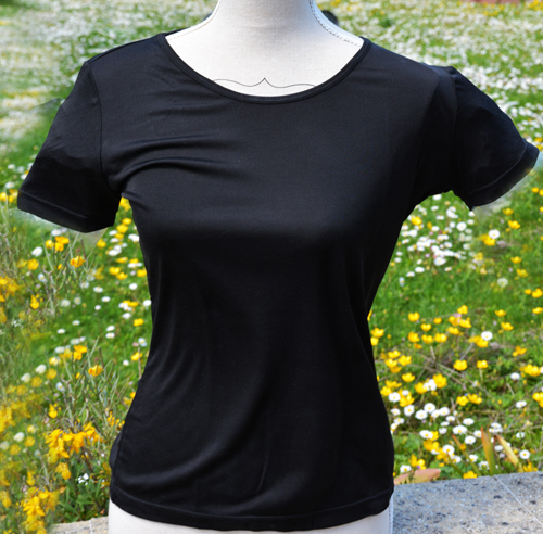 Tee shirt en soie, pour femme, col ras du cou